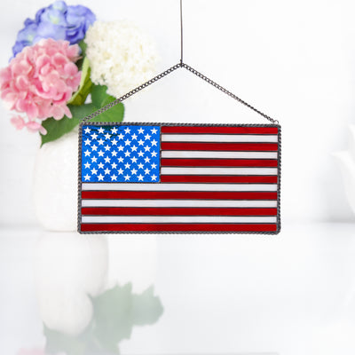 stained glass American flag window suncatcher