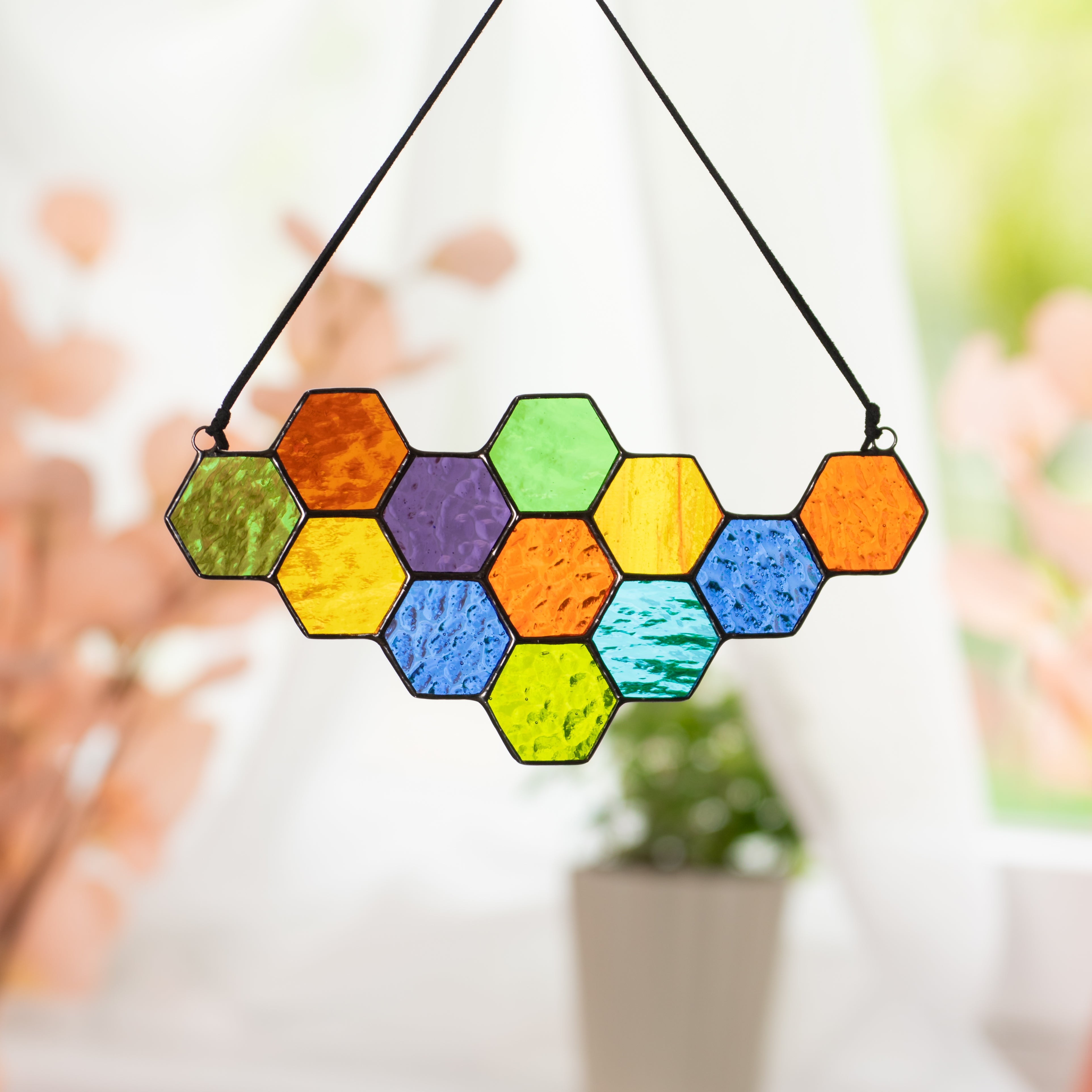 Colorful Honeycombs -Stained Glass Suncatcher