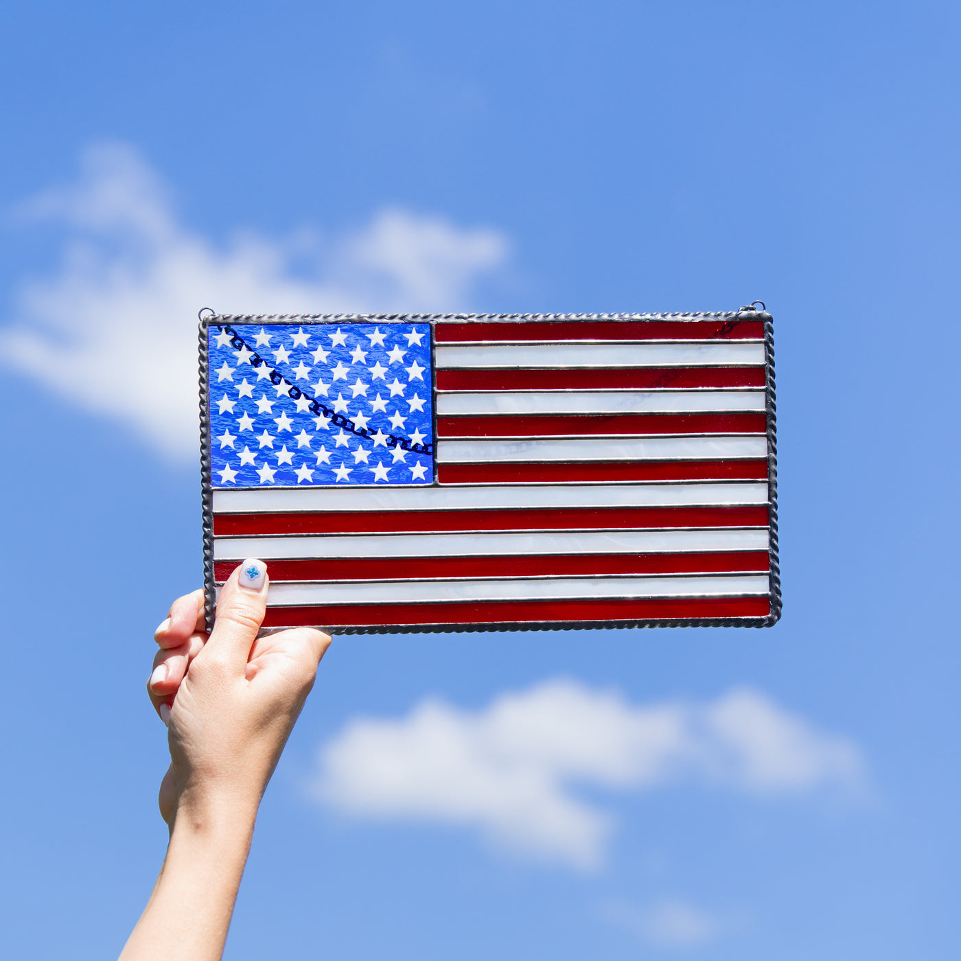 colorful American flag made of modern stained glass