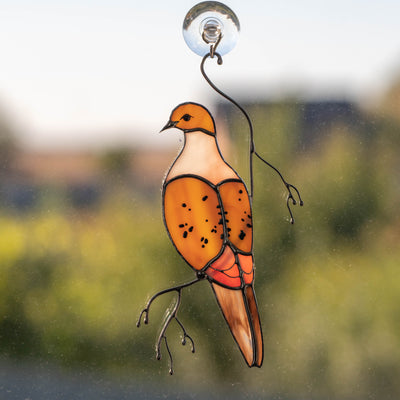 mourning dove bird stained glass light catcher
