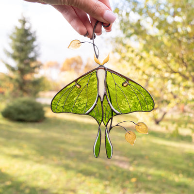 handcrafted luna moth stained glass suncatcher