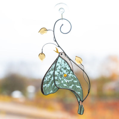 suncatcher of luna moth made stained glass