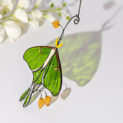 green luna moth stained glass decoration