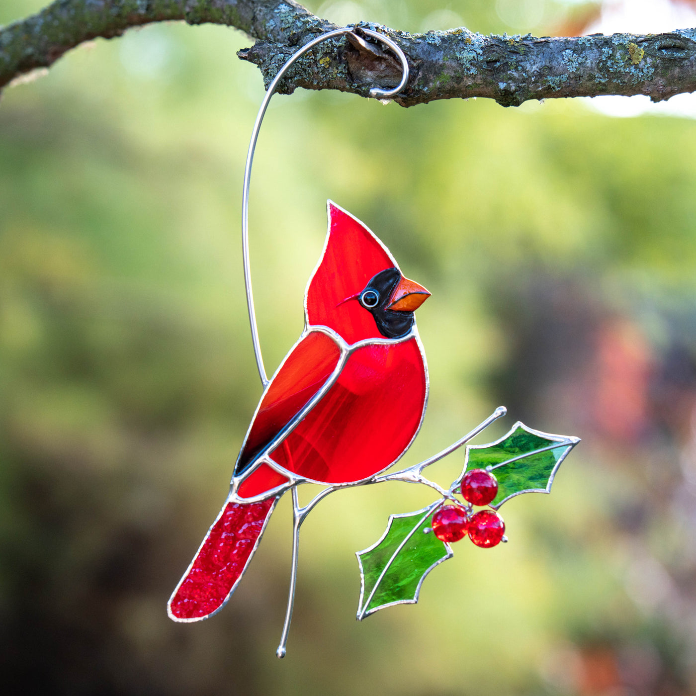 Christmas cardinal made of modern stained glass