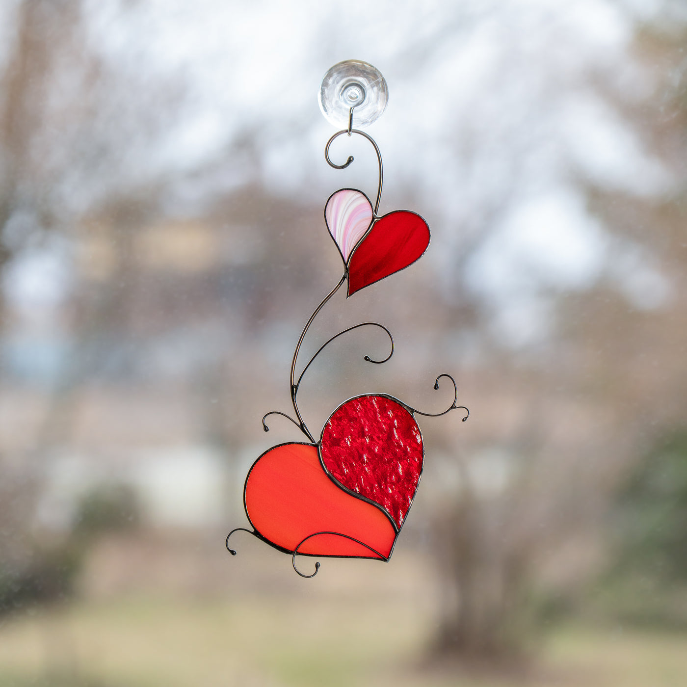 Valentines Day hearts suncatcher of stained glass