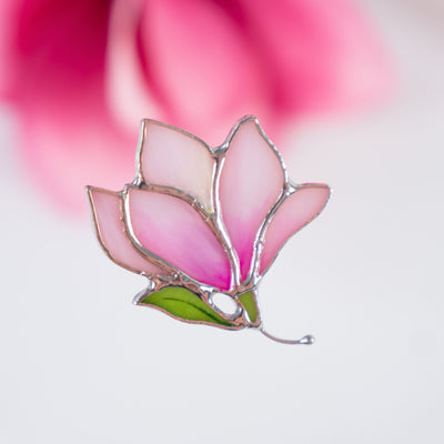 Zoomed stained glass magnolia brooch