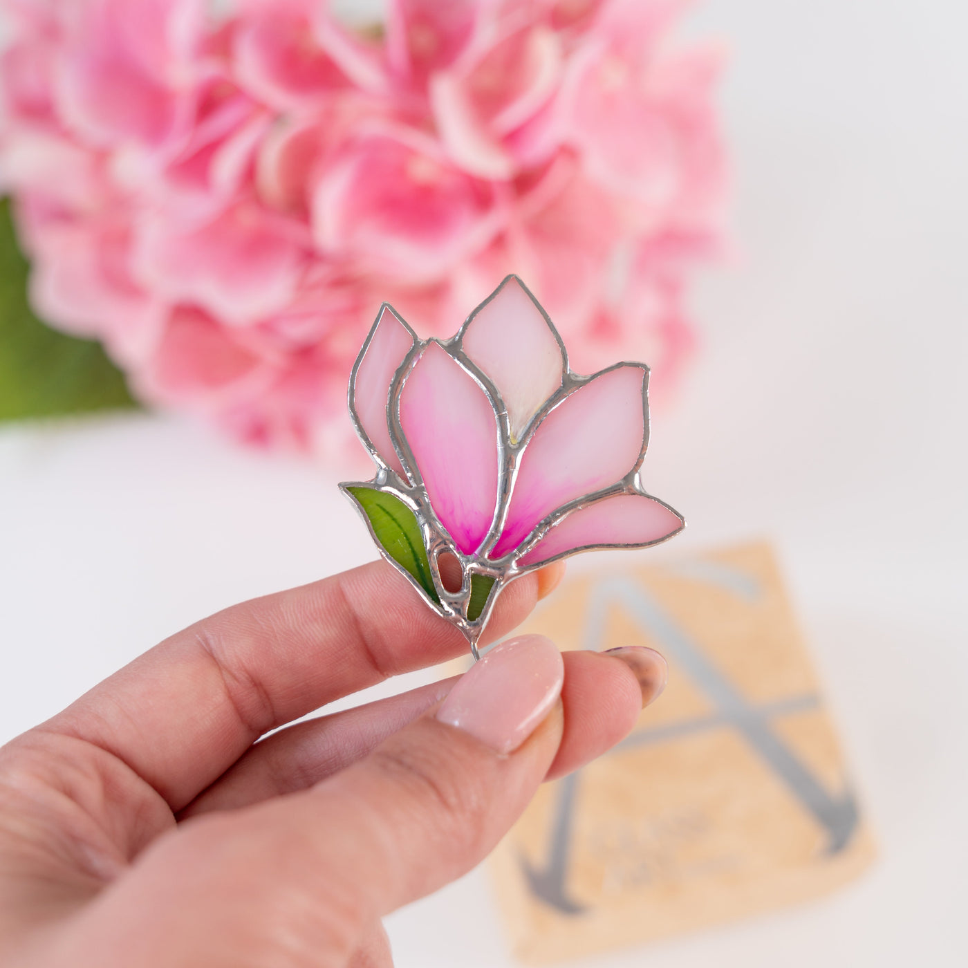 Stained glass magnolia brooch 