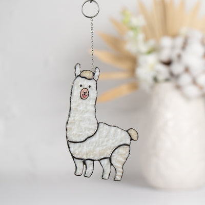 llama stained glass decor for window 