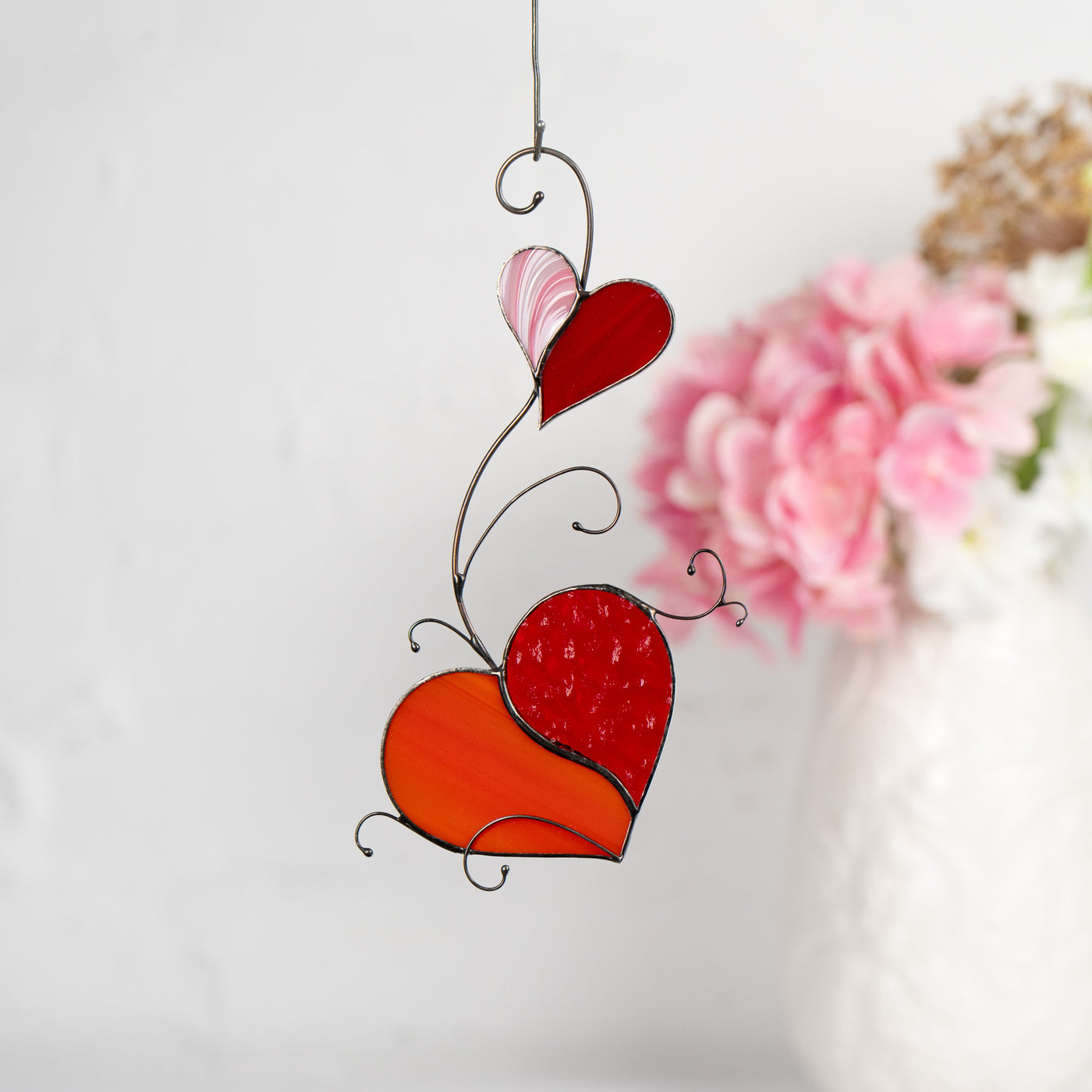 2 hearts stained glass light catcher 