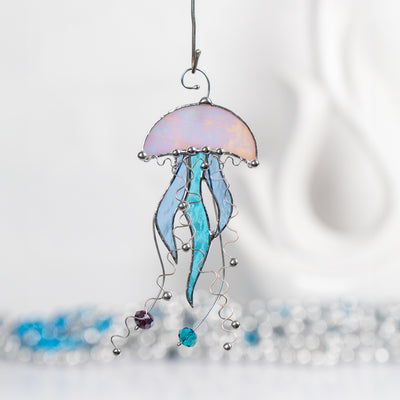 blue jellyfish stained glass suncatcher 
