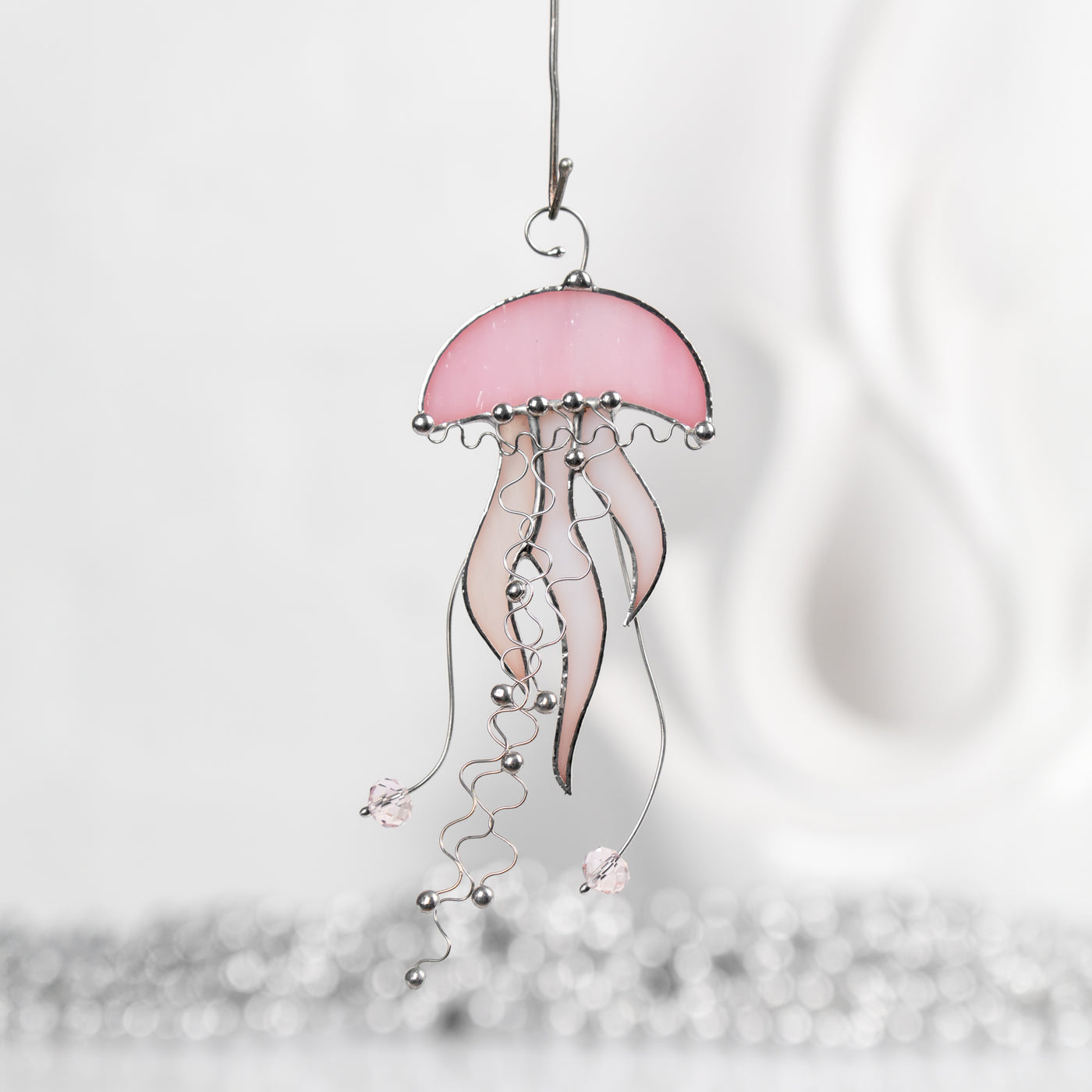 pink jellyfish stained light catcher 