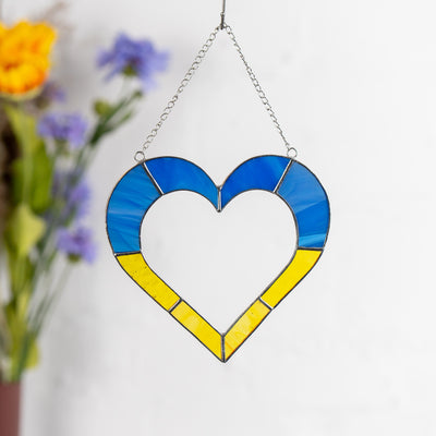 UA heart window hanging made of stained glass