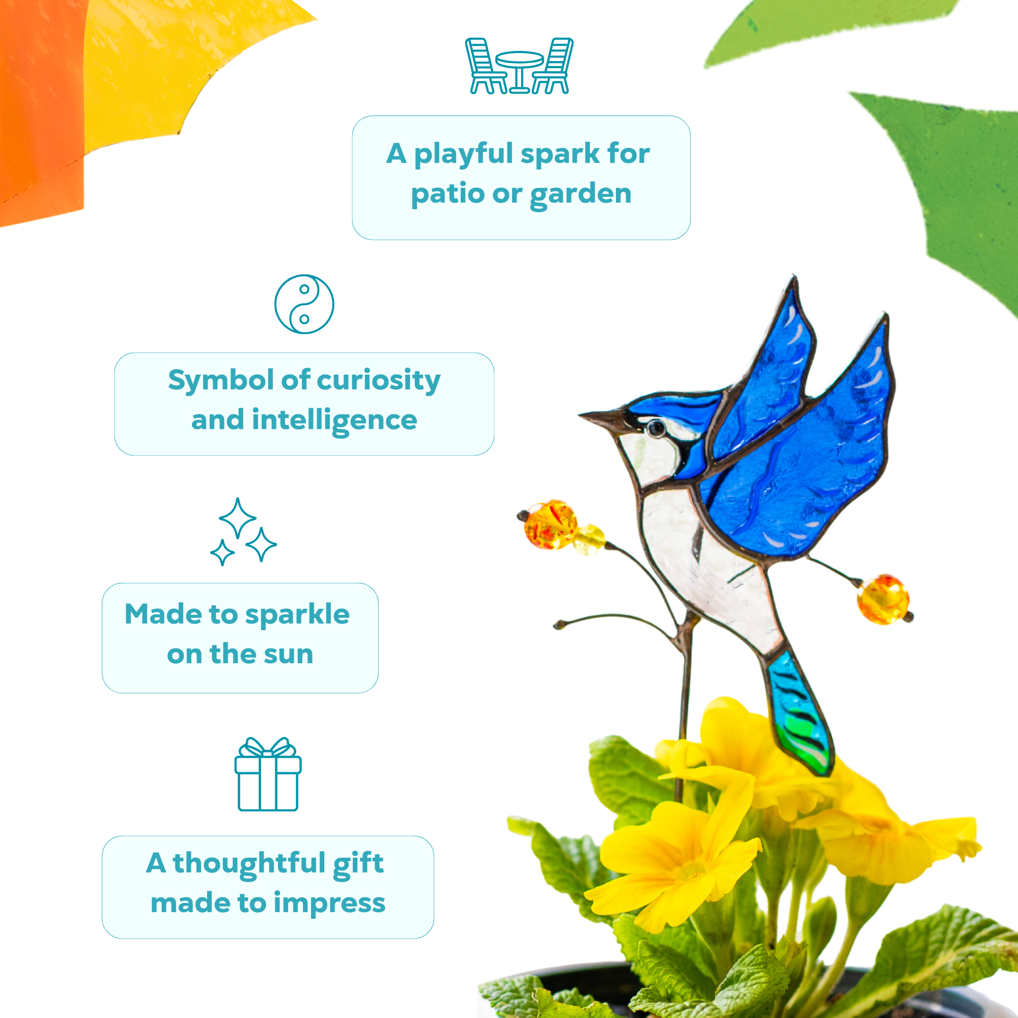 Stained glass bird with flowers on a white background as a thoughtful gift made to impress