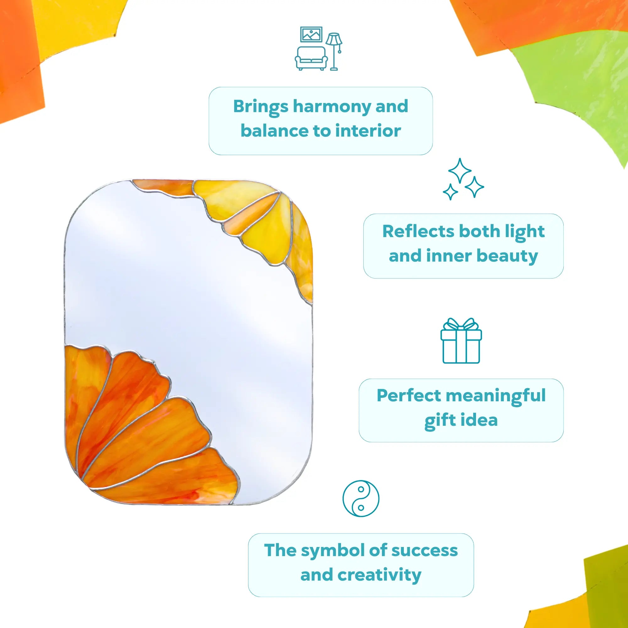 Decorative mirror with colorful abstract design on a white background, perfect gift idea