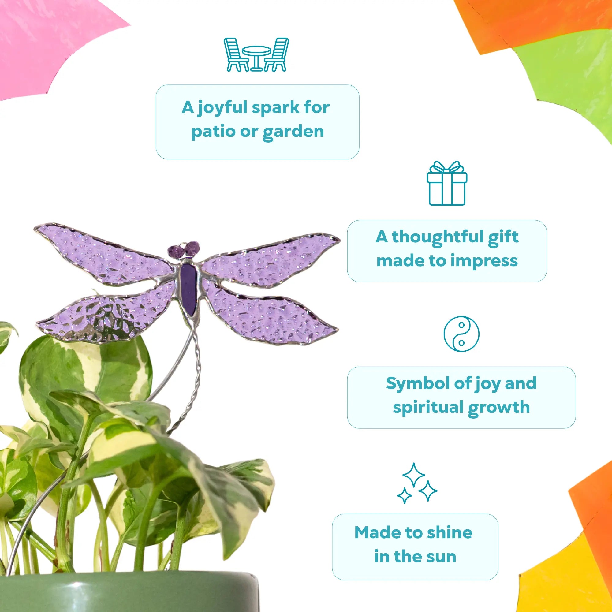 Stained glass purple dragonfly on a plant as a thoughtful gift made to impress