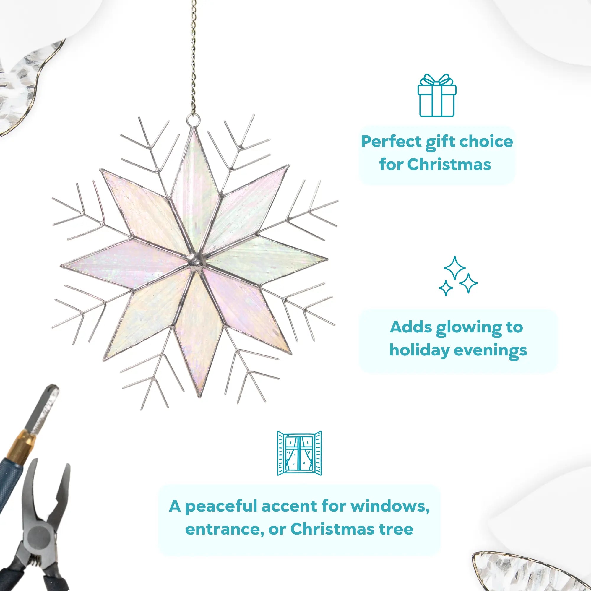 Decorative stained galss snowflake ornament as a perfect gift for Christmas