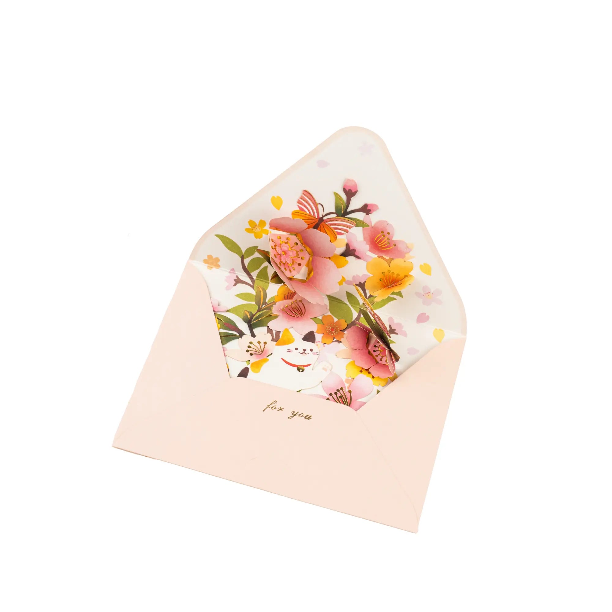 Floral card in a matching envelope on a white background
