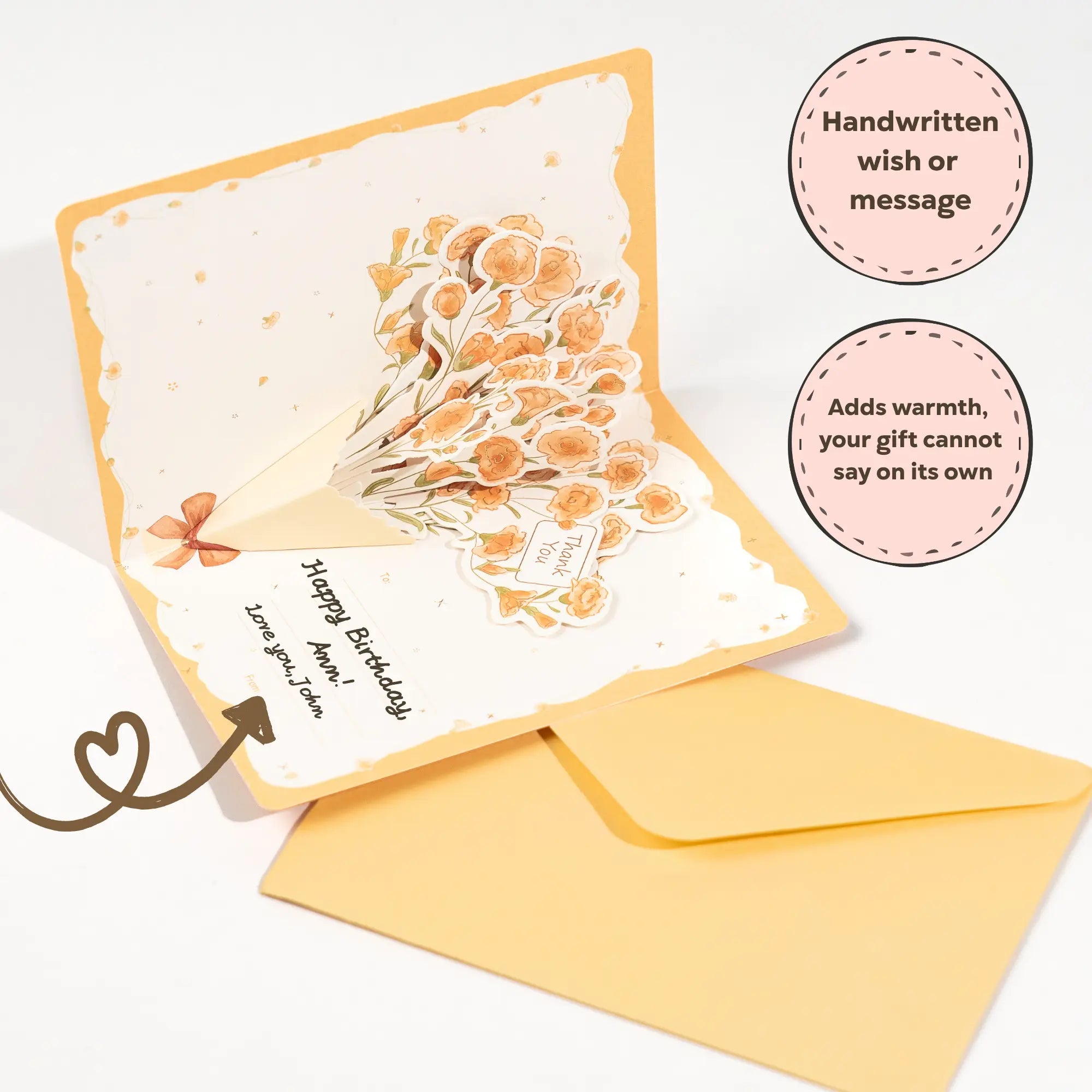 Wishing 3D card with floral design and envelope adds warmth to your gifts