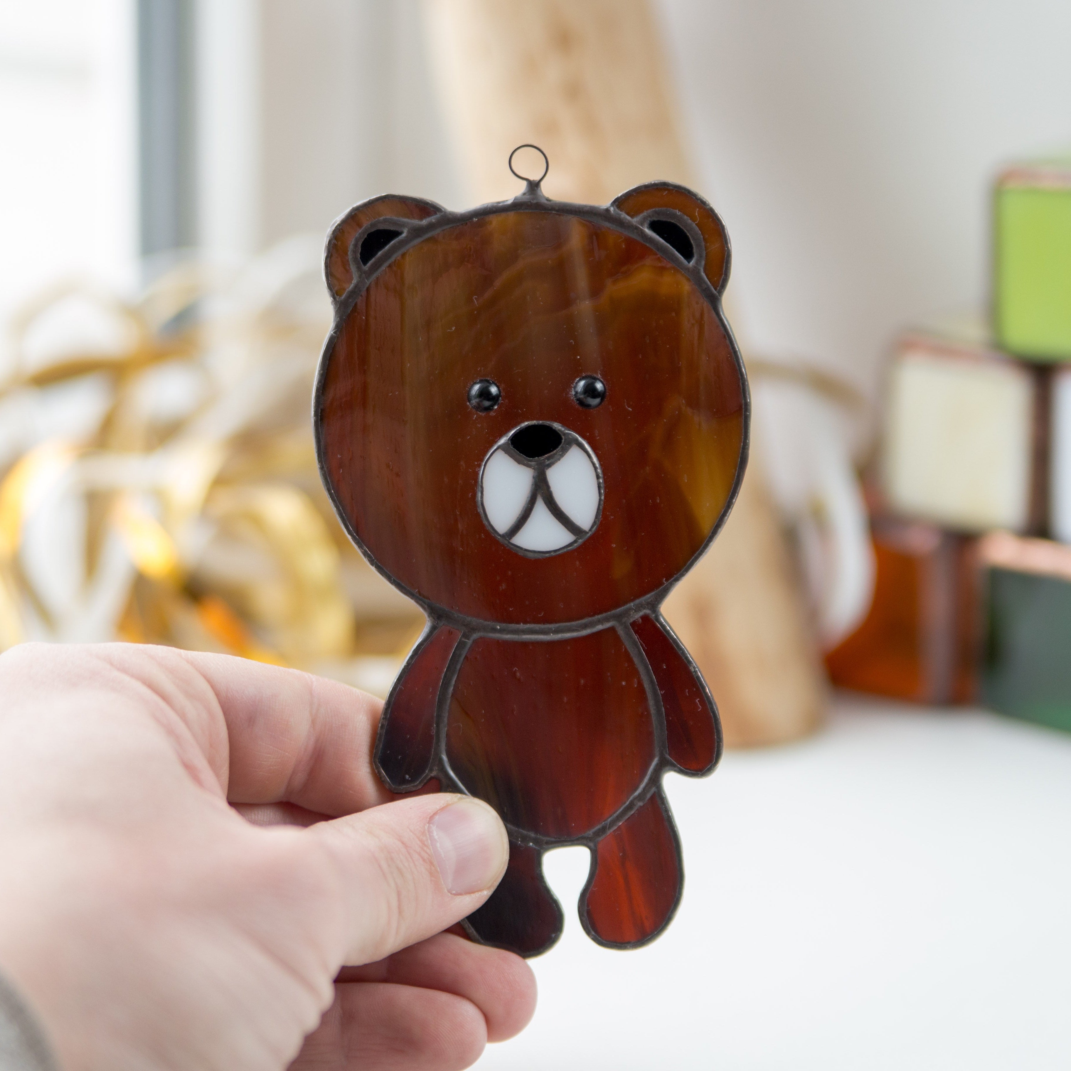 Dark Brown Toy-Bear - Stained Glass Suncatcher