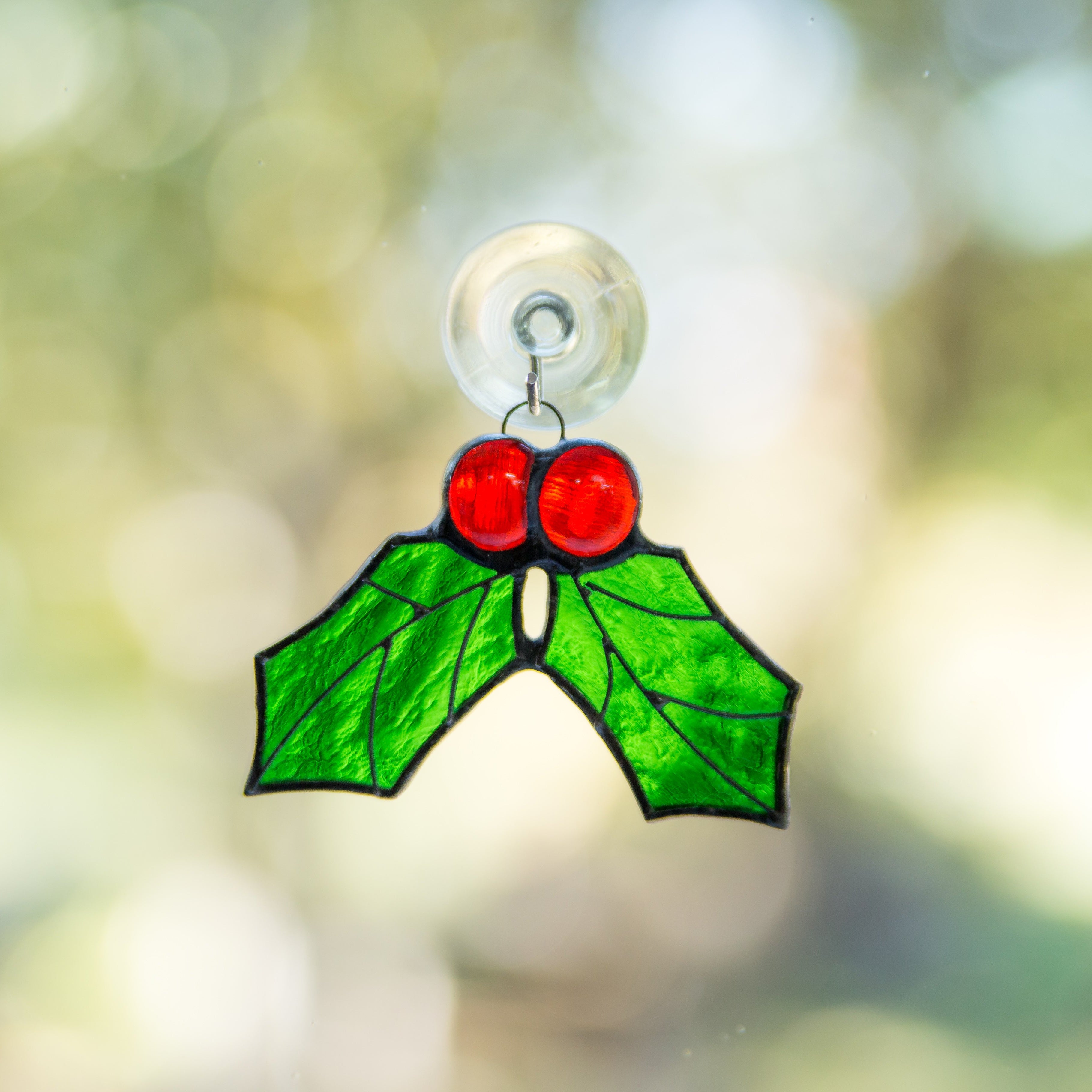 Holly Leaves - Christmas Stained Glass Suncatcher