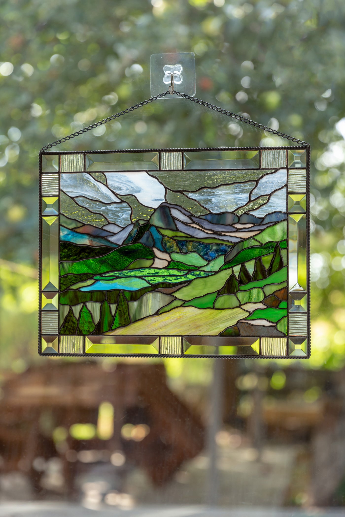 stained glass panel of Glacier national park 