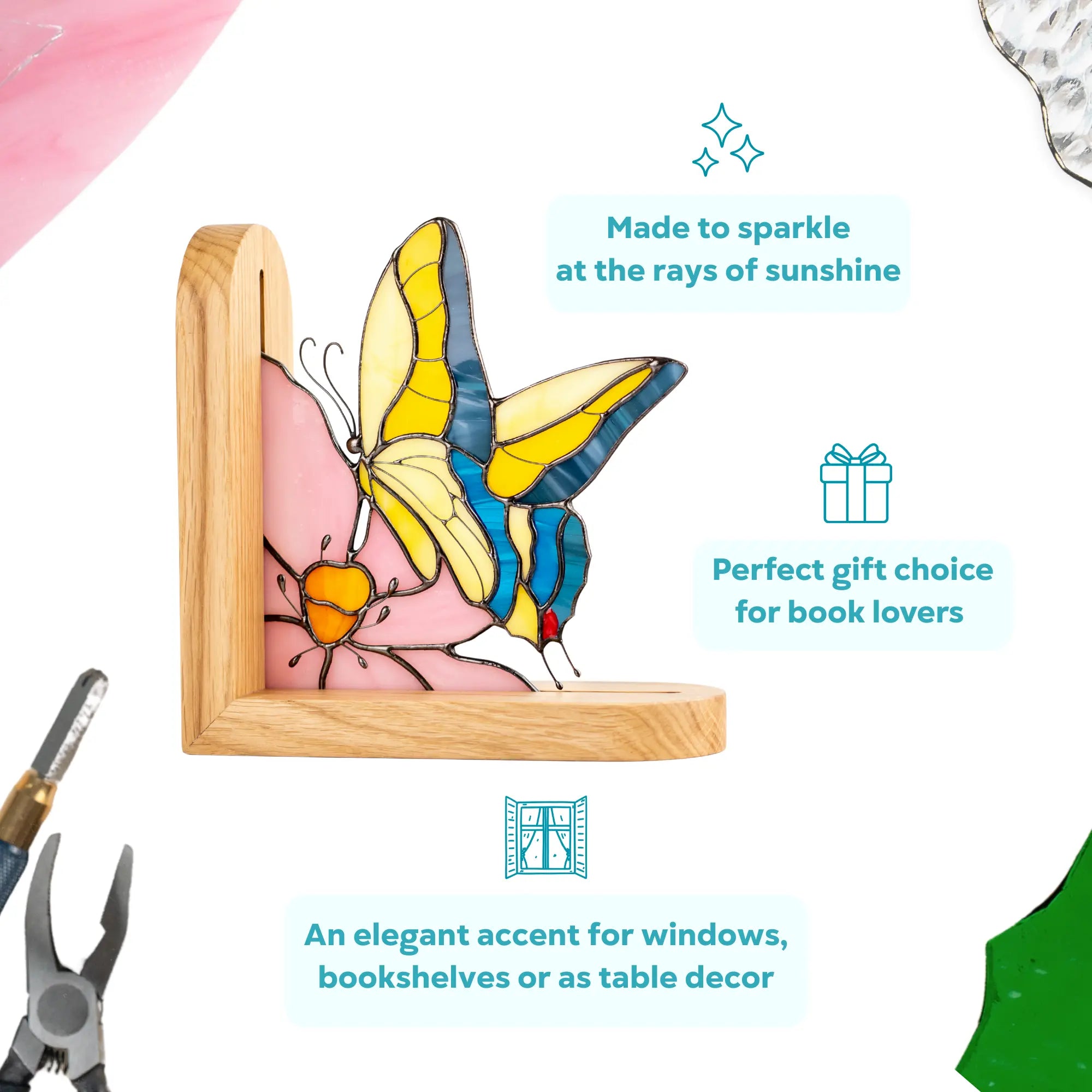Stained glass bookend swallowtail butterfly with wooden as a perfect gift choice for book lovers