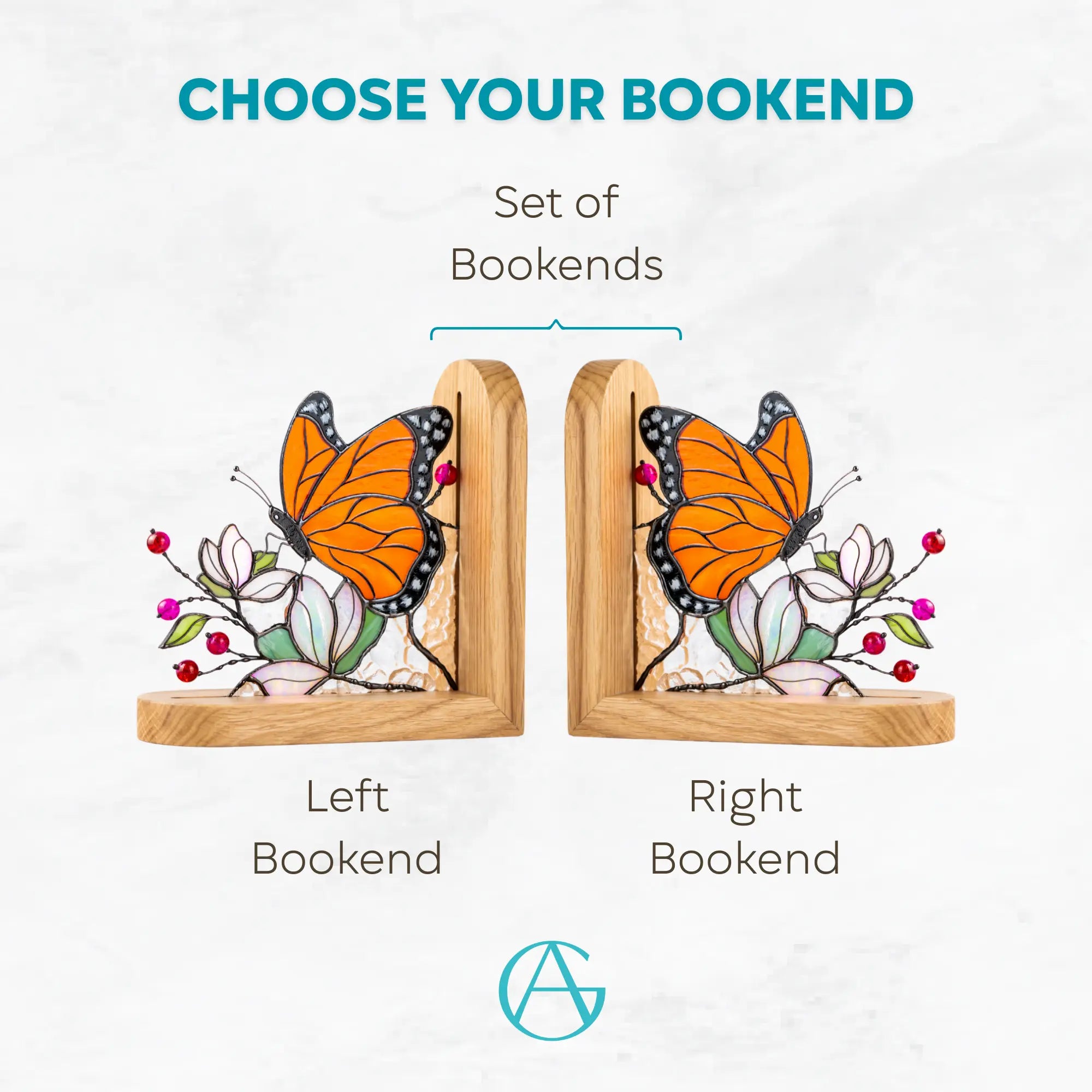 nfographic showing left and right stained glass butterfly bookends