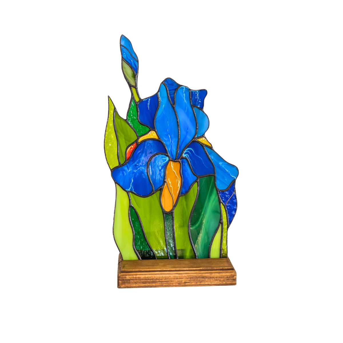Blue iris flowers stained glass table decoration gift ideas