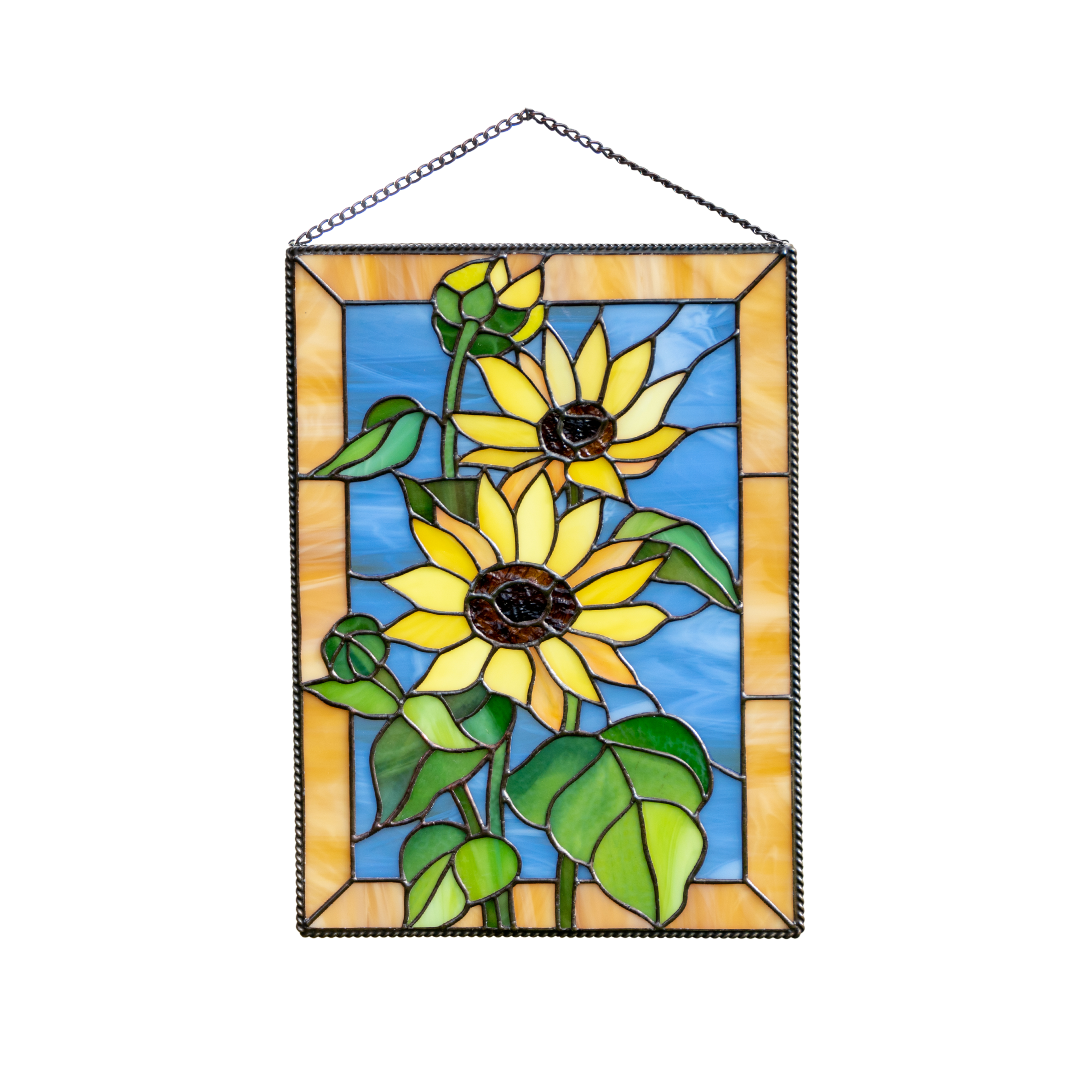 Stained glass panel featuring sunflowers with green leaves is a perfect gift choice for any nature lover