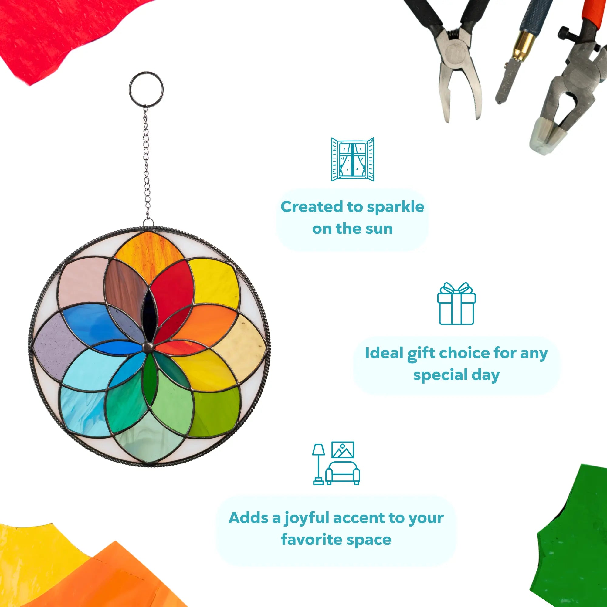 Rainbow stained glass mandala as sparkling gift or decor idea