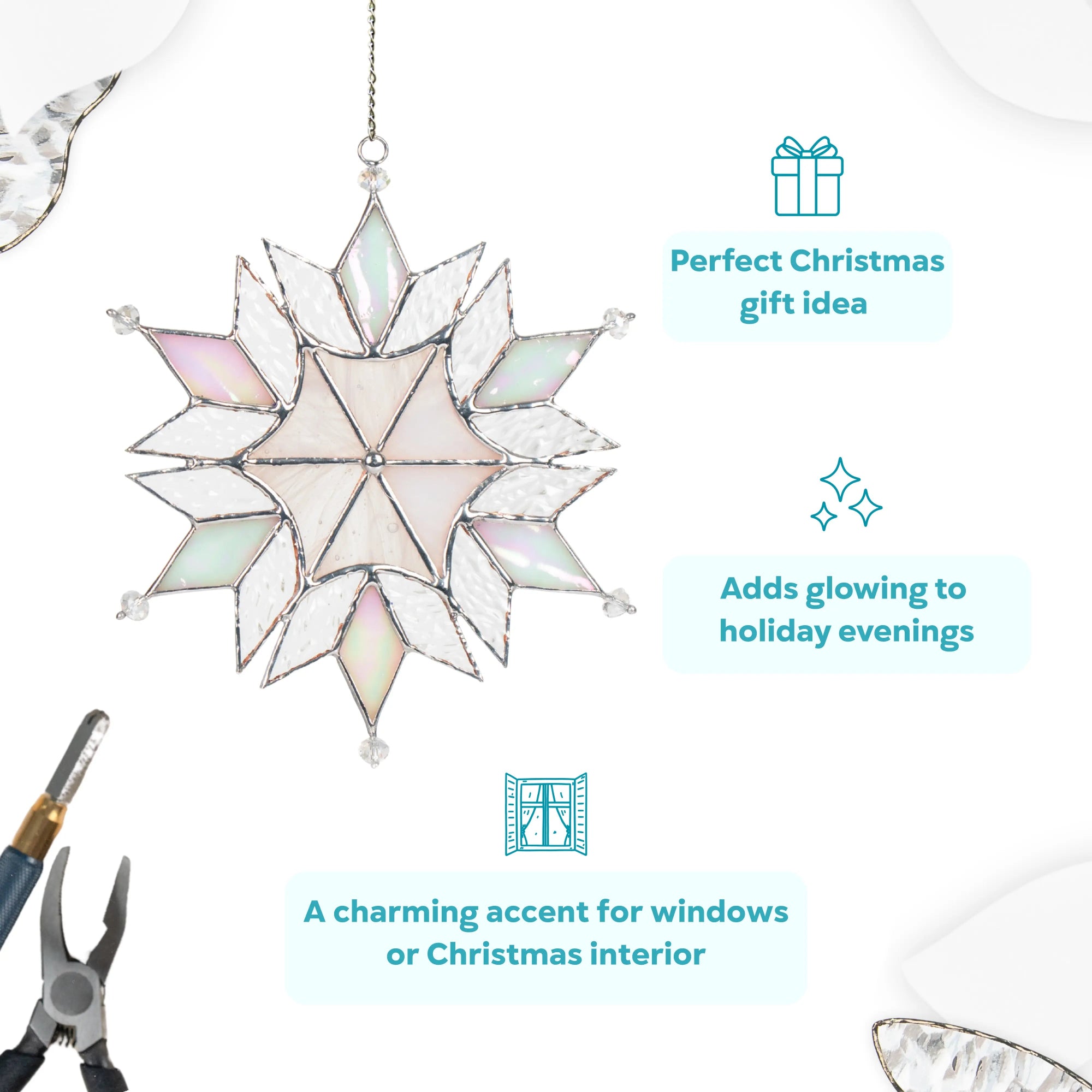 Stained glass snowflake suncatcher as a charming gift for Christmas