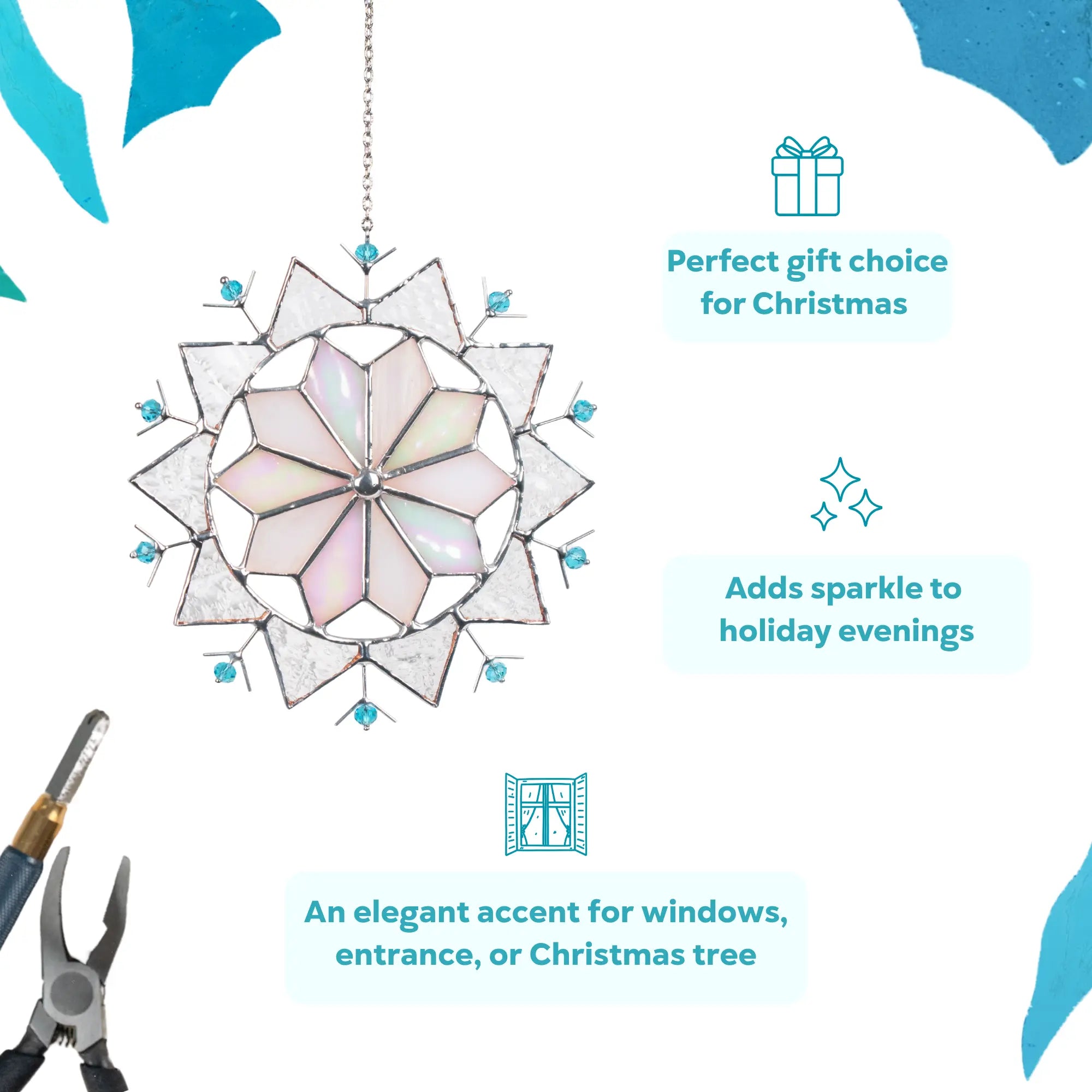 Snowflake window hanging ornament as an elegant Christmas decor or gift for loved ones