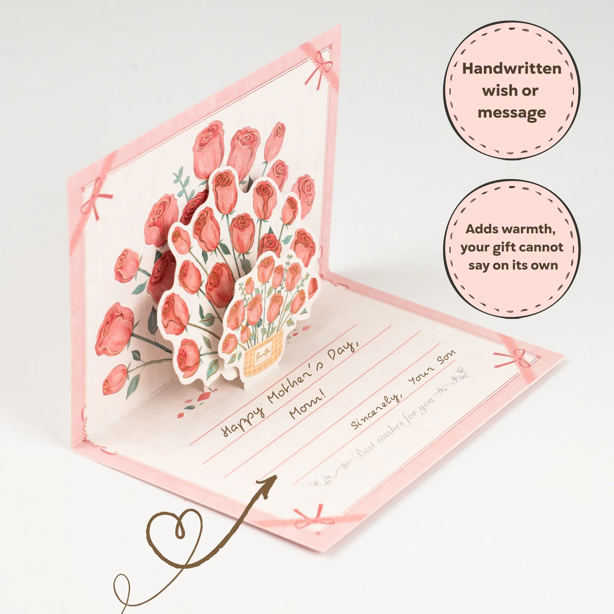 Greeting card with floral design and message space on a white background