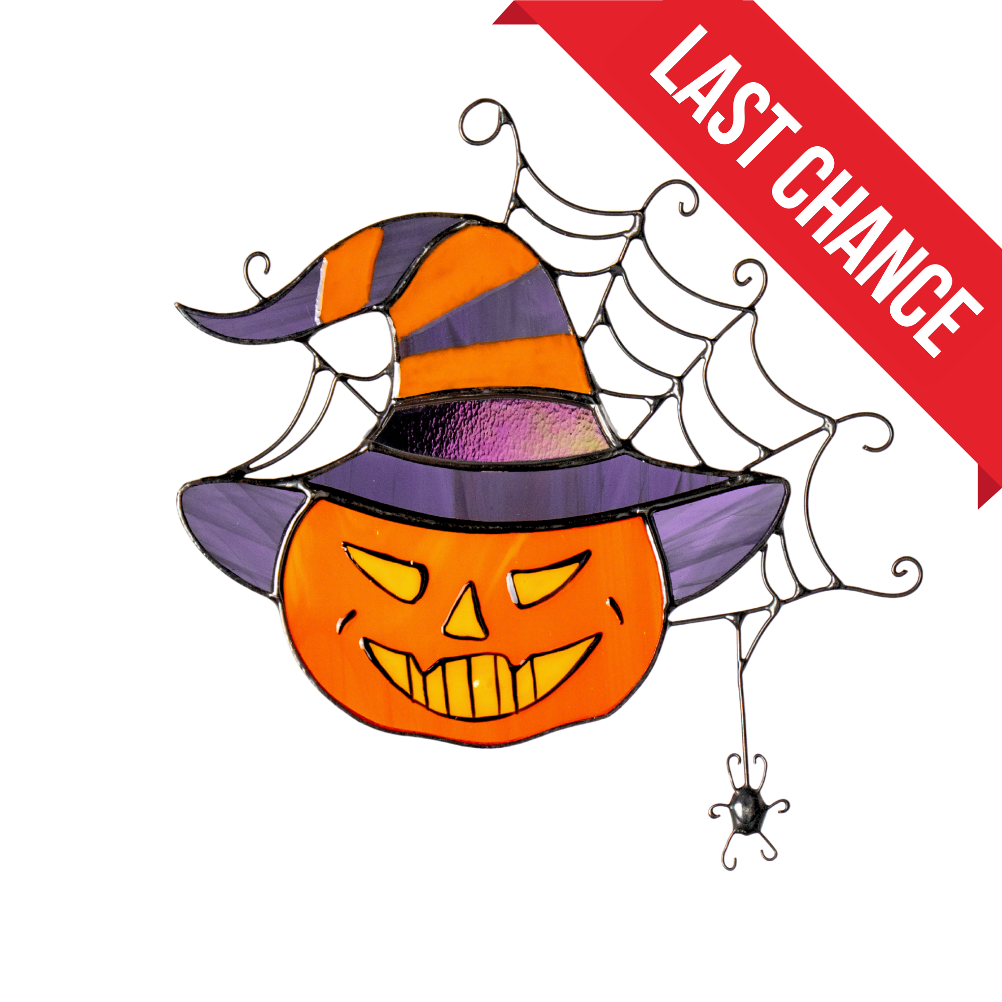Pumpkin in a Witch Hat - Halloween Stained Glass Suncatcher
