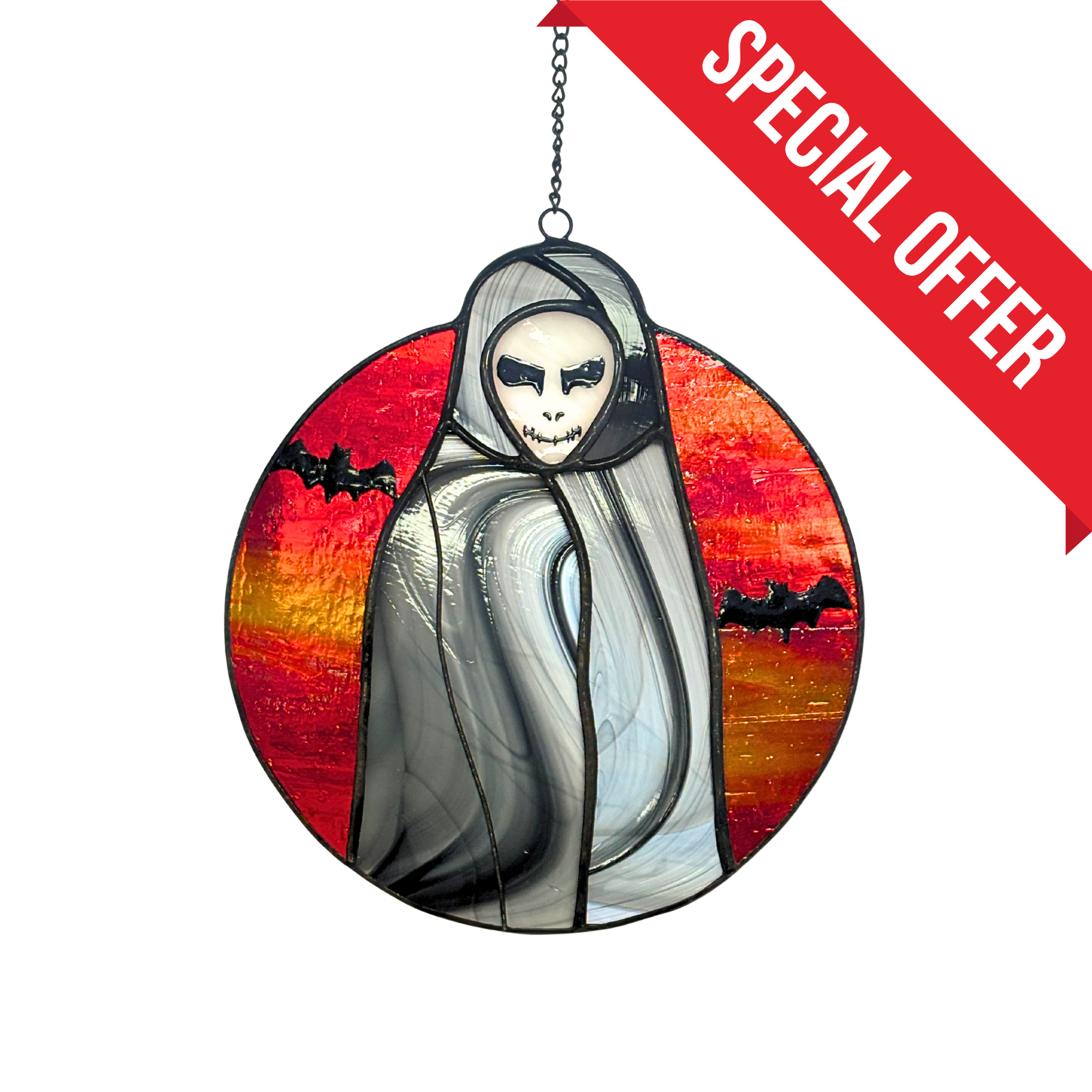 Gray Grim Reaper - Stained Glass Suncatcher