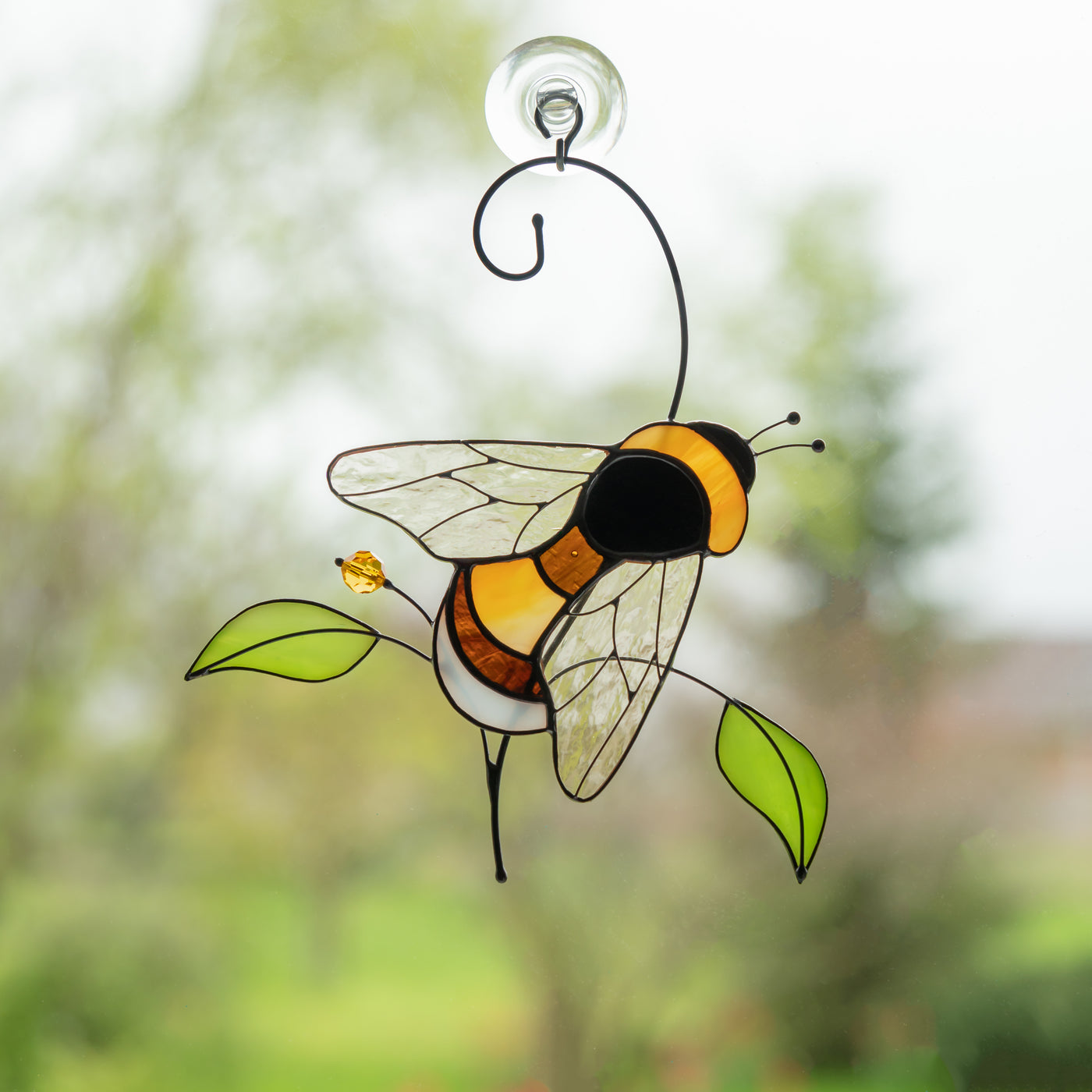 Stained glass bumble bee window hanging 