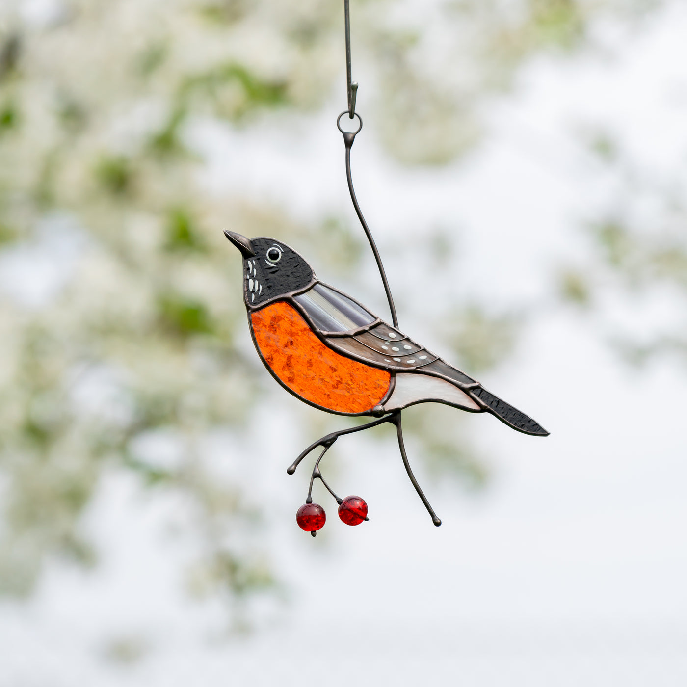 American robin bird suncatcher of stained glass for home decor – Glass Art  Stories