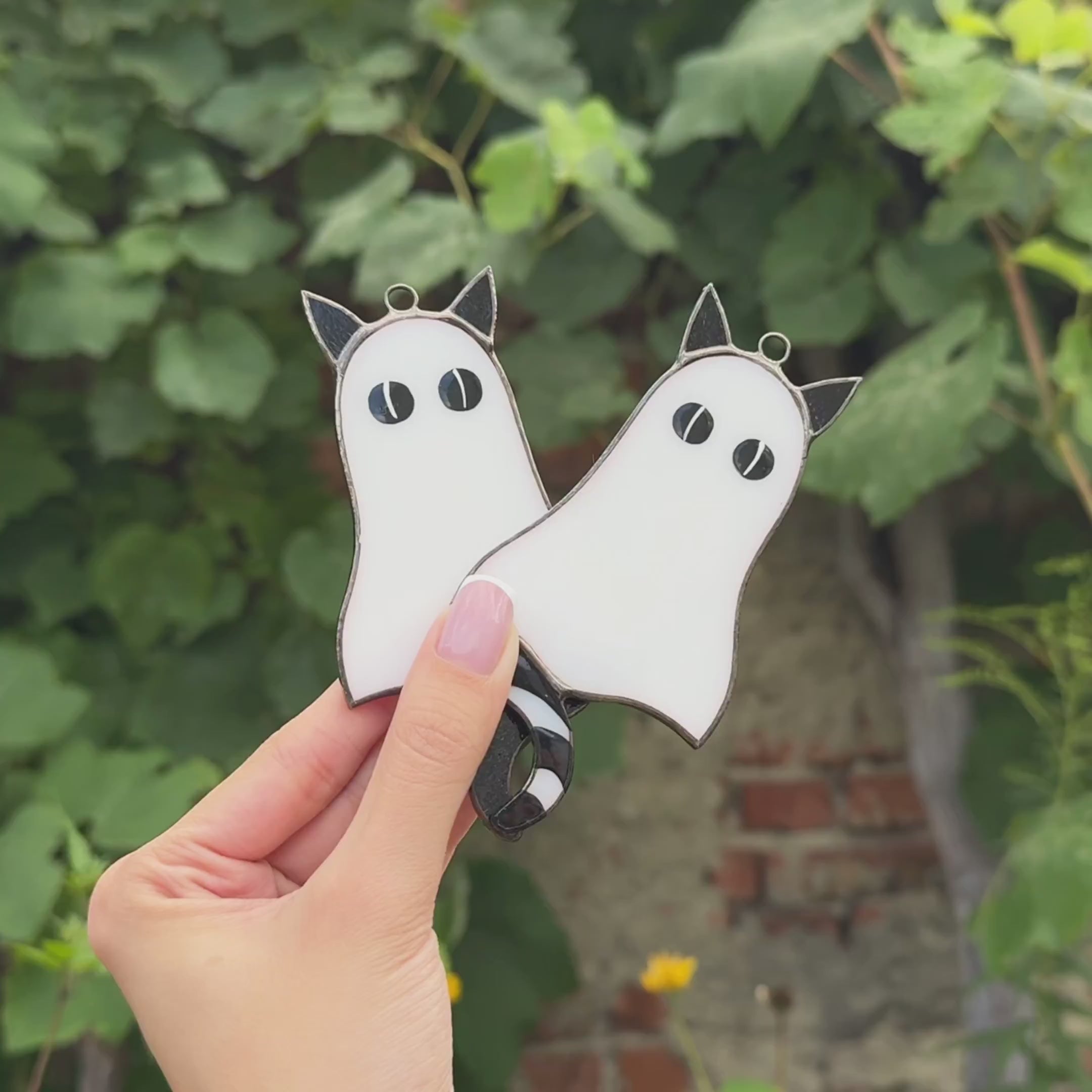 Cat-ghosts stained glass halloween suncatcher