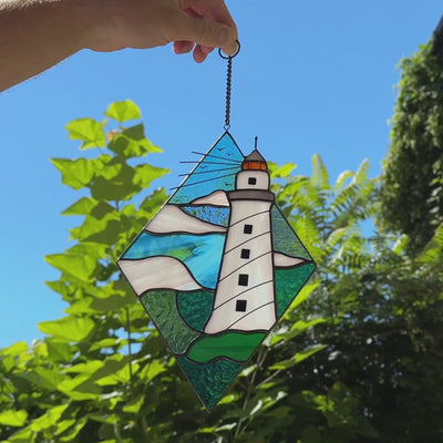 Stained glass lighthouse panel