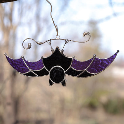 Halloween stained glass bat with purple wings