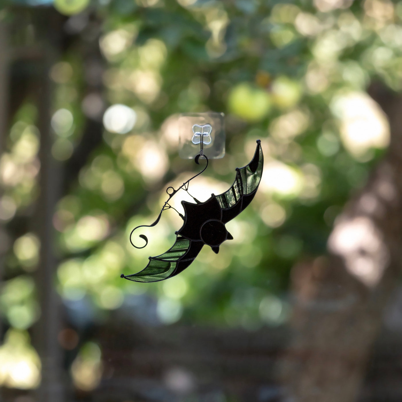 Halloween stained glass black bat window hanging 