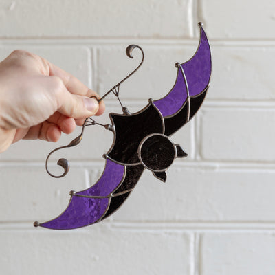 Purple stained glass Halloween bat
