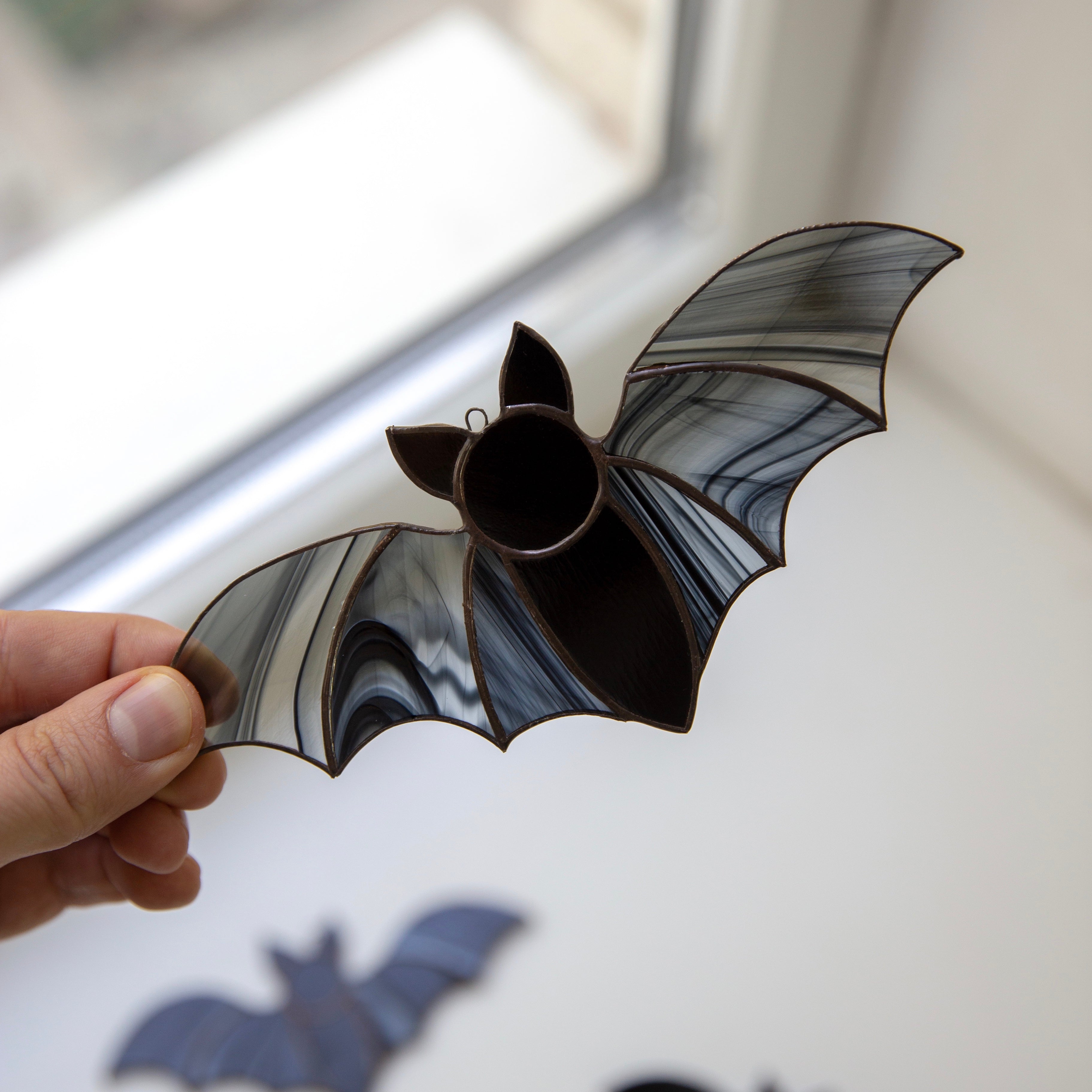 Stained glass Halloween vampire bat window hanging