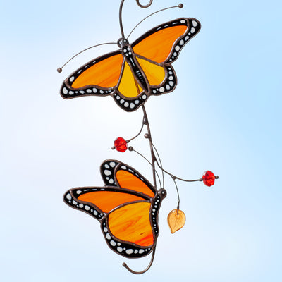 two Monarch butterflies stained glass decor  Edit alt text