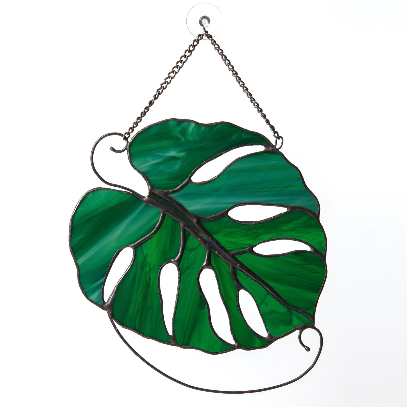 Stained glass monstera leaf suncatcher for window
