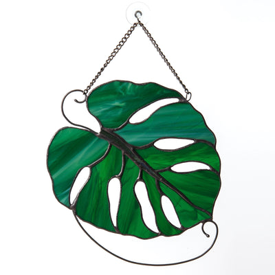 Stained glass monstera leaf suncatcher for window