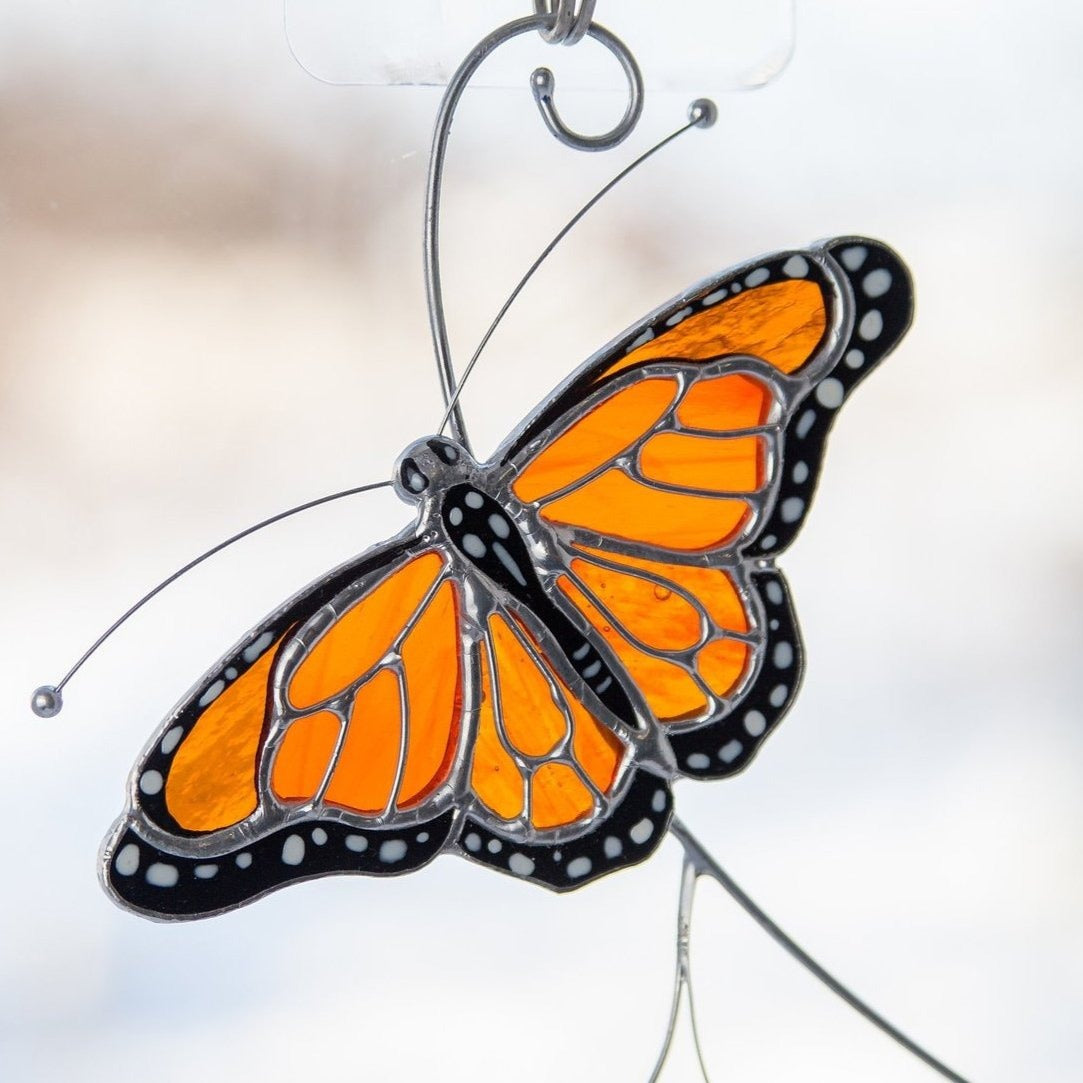 Zoomed monarch butterfly stained glass suncatcher