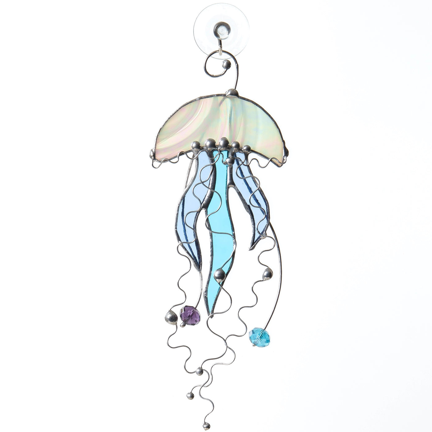 Jellyfish with blue tentacles suncatcher of stained glass