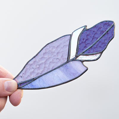 Stained glass purple feather window hanging