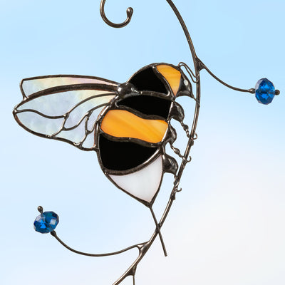 Zoomed bumblebee stained glass window hanging  